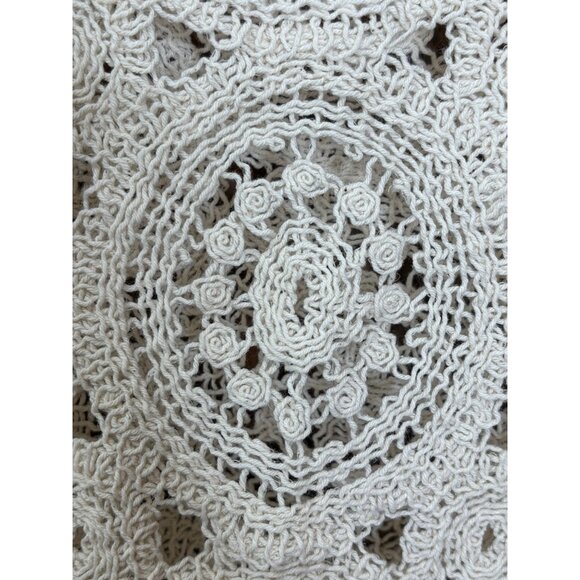 Cream Crochet Peplum Sweater Top Feminine Romantic XL-L See Through Cottage Core - Picture 6 of 11